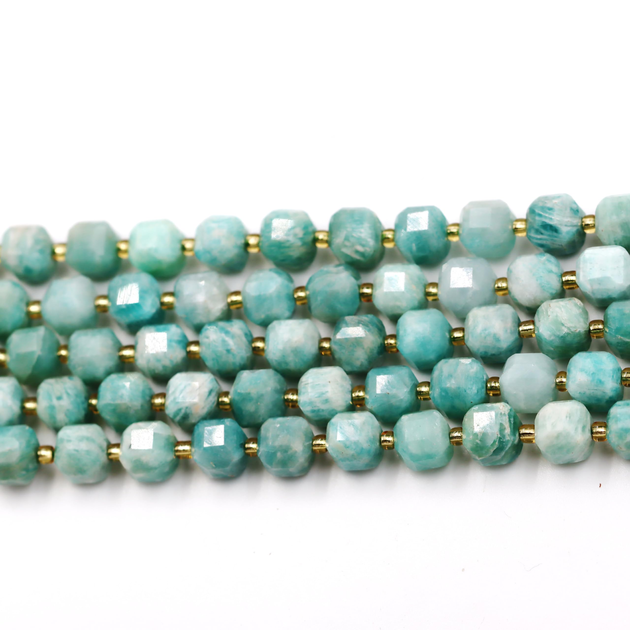 Koraliki z kamienia naturalnego do produkcji biżuterii, sprzedawane na torbę 5-pasma wewnątrz, fasetowana kostka Russia Amazonite 6mm
