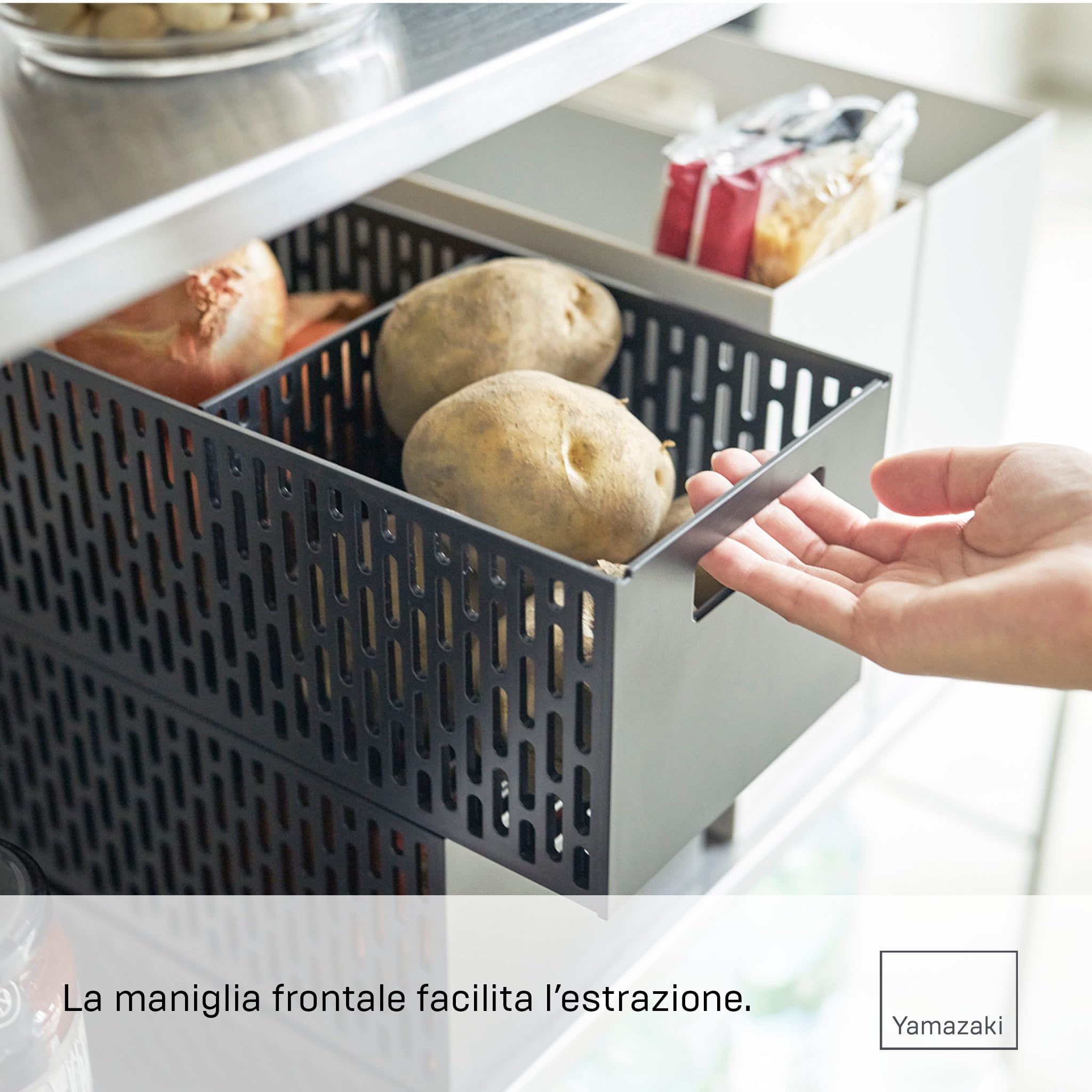 YAMAZAKI 5021 TOWER Cesto di verdure, nero, Resina ABS, design minimalista, 15,3 x 32 x 12,2 cm (LxPxA)