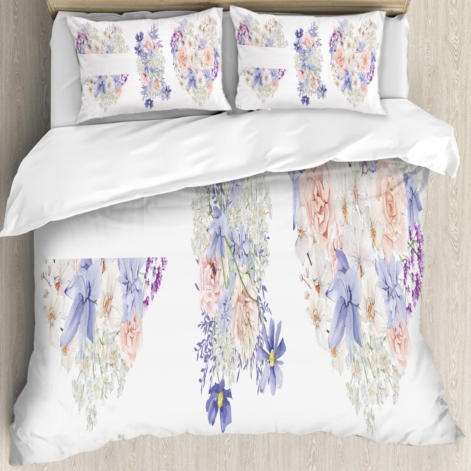 Housse de couette anti-allergique fleurs violettes aquarelle pour lit double