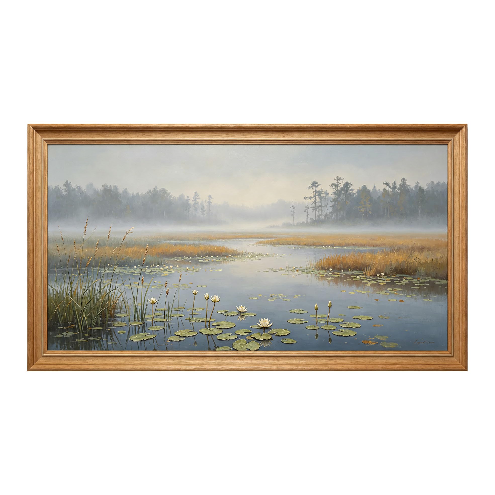 Yzpallescene 3D Framed Wall Art 50cm×100cm Misty Lake Seascape Impressionist Oil Painting Large Size SelfAdhesive Removable Wall Decor Prints Artwork for Living Room Bedroom Office