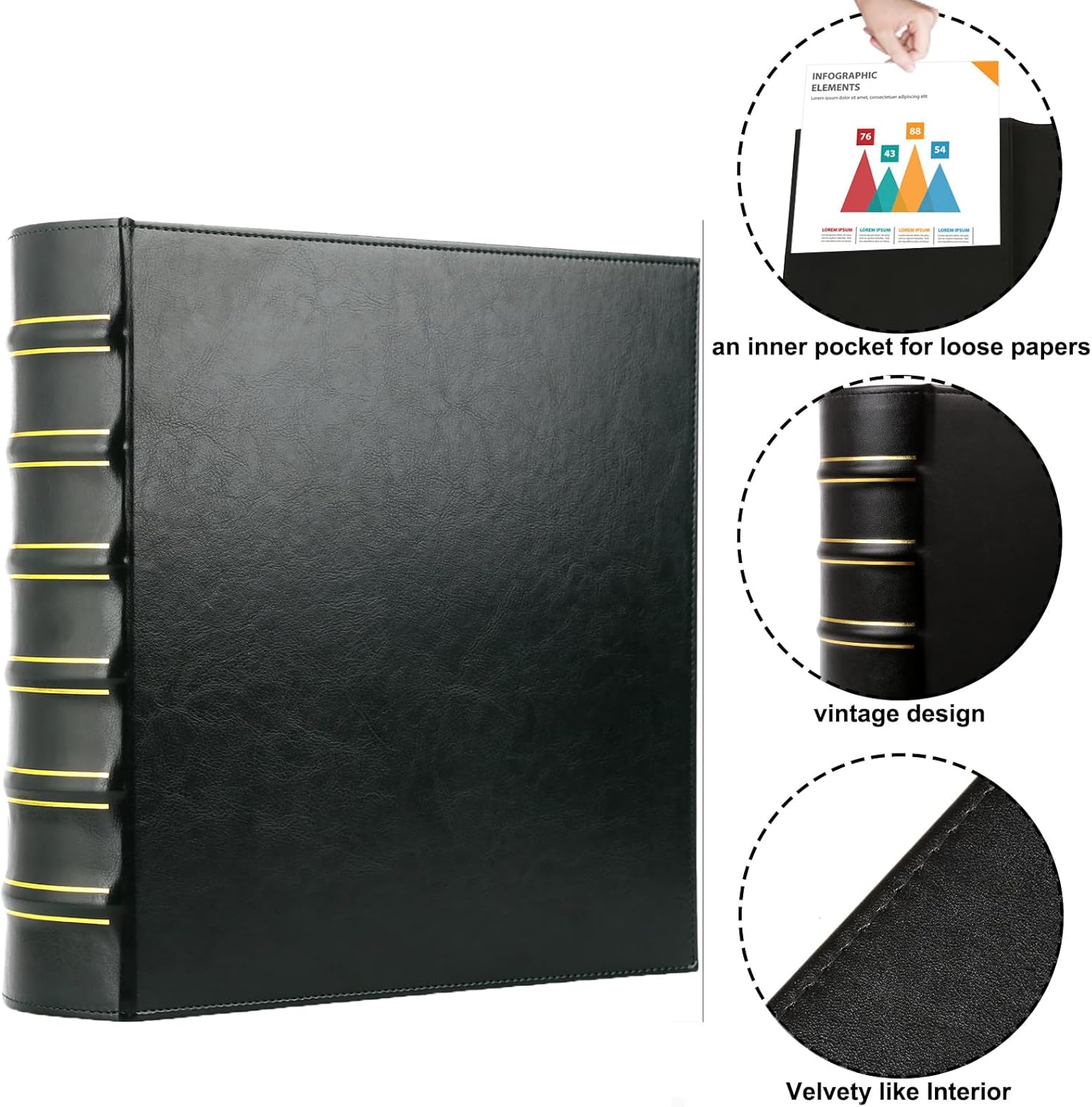 Vintage Hardback 3 Ring Binder 2 Inch, Professional Leather Binders 2 Inch D Ring, Holds 400 Sheets Capacity 2 Pack - Dark Green 2 Inch 2 Pack 2 Pack Green