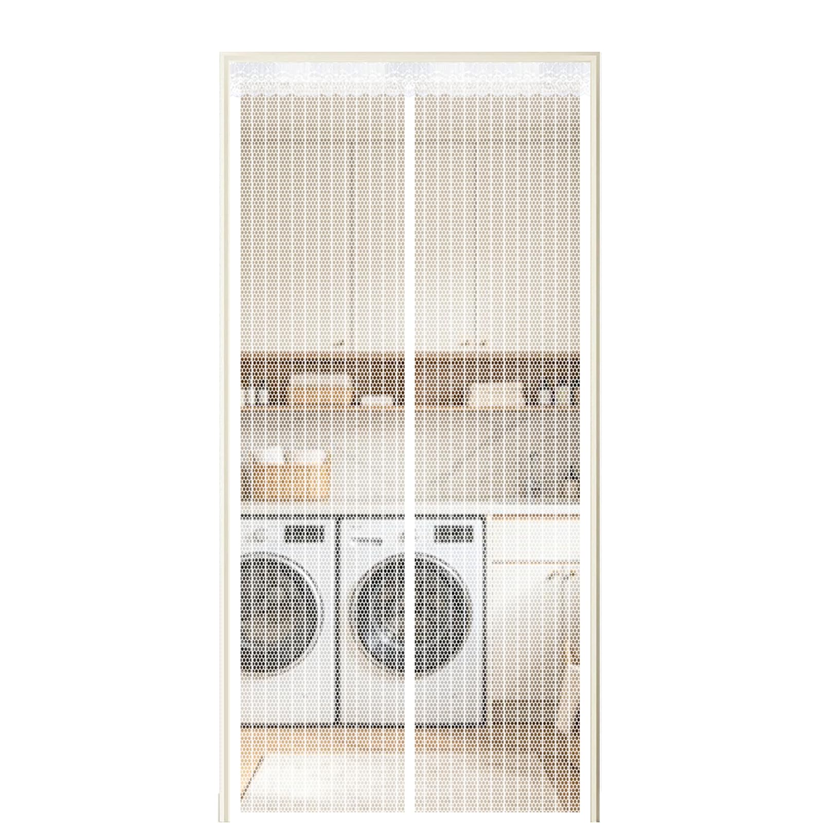 Screen Door 95 x 210 cm Self Sealing Powerful Magnets Magnetic Screenfly Doors with Powerful Magnets & Full Frame Magic Tape Suitable for Patio Doors Balcony Bedroom, White