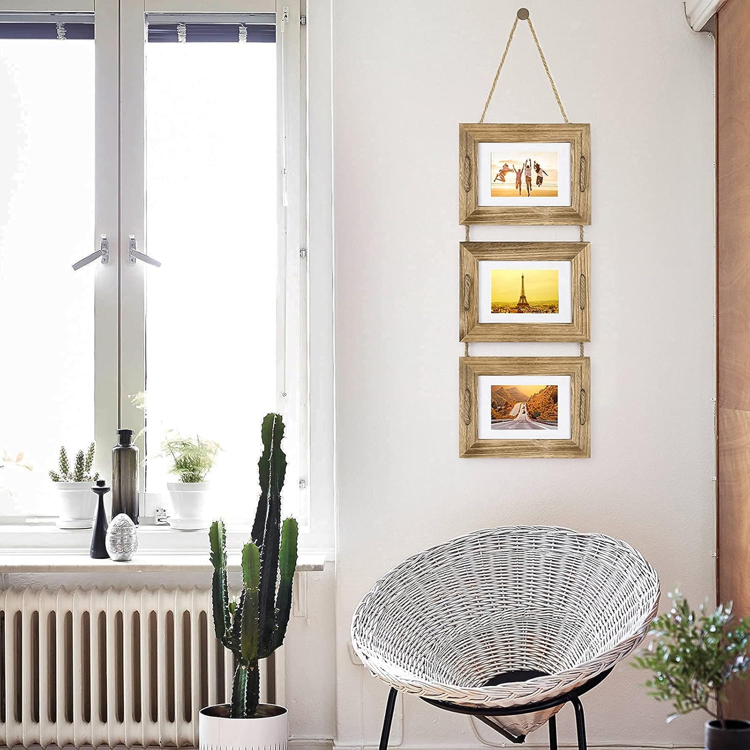 DLQuarts 5x7 Hanging Picture Frames Collage Wall Decor, 3-Opening Photo Frames 5x7 without Mat & 3.5x5 with Mat, Rustic Wood, Carbonized Black - Image 6