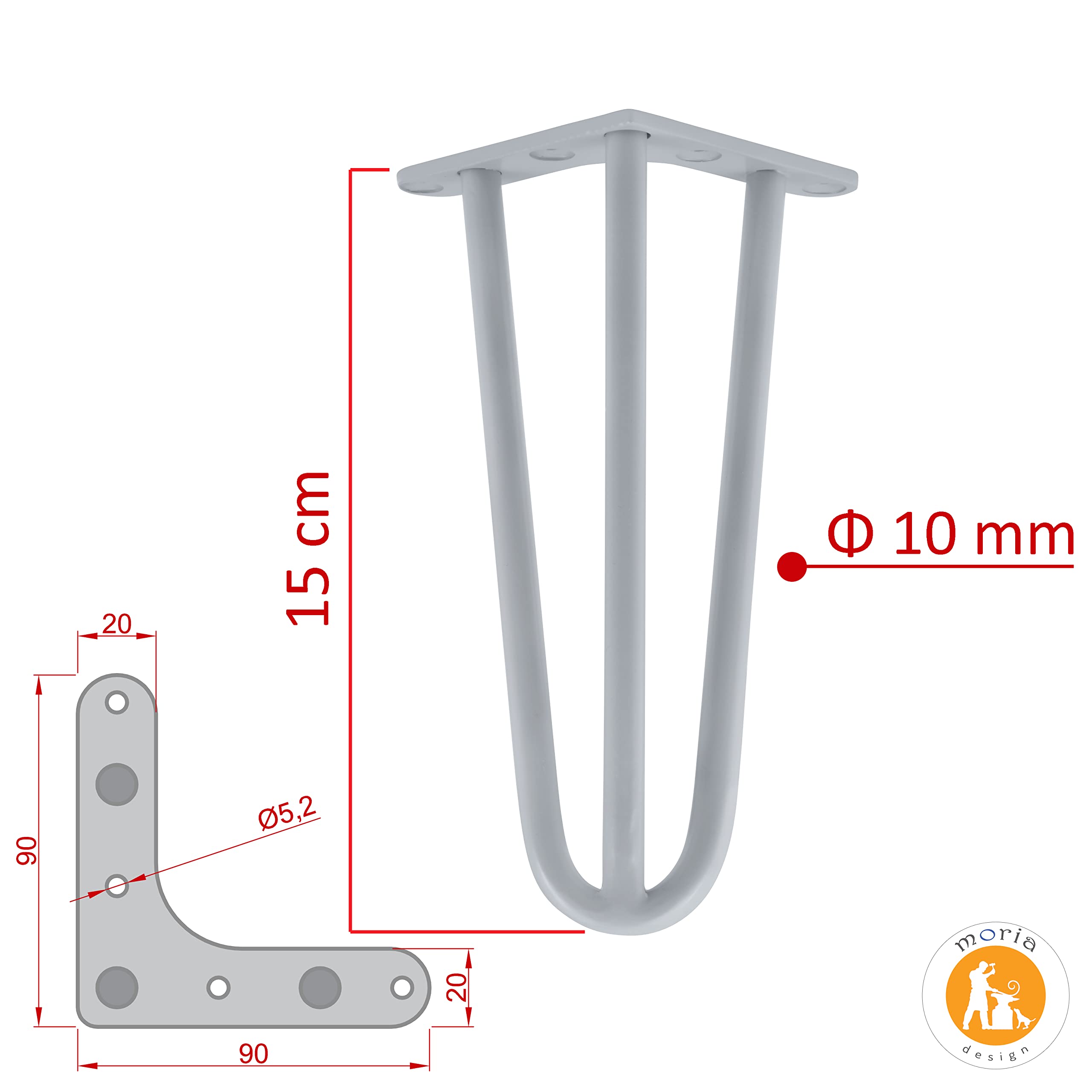 MORIA DESIGN Lot 4 Pieds Hairpin Legs 15 cm Gris, métal réglable pour Table