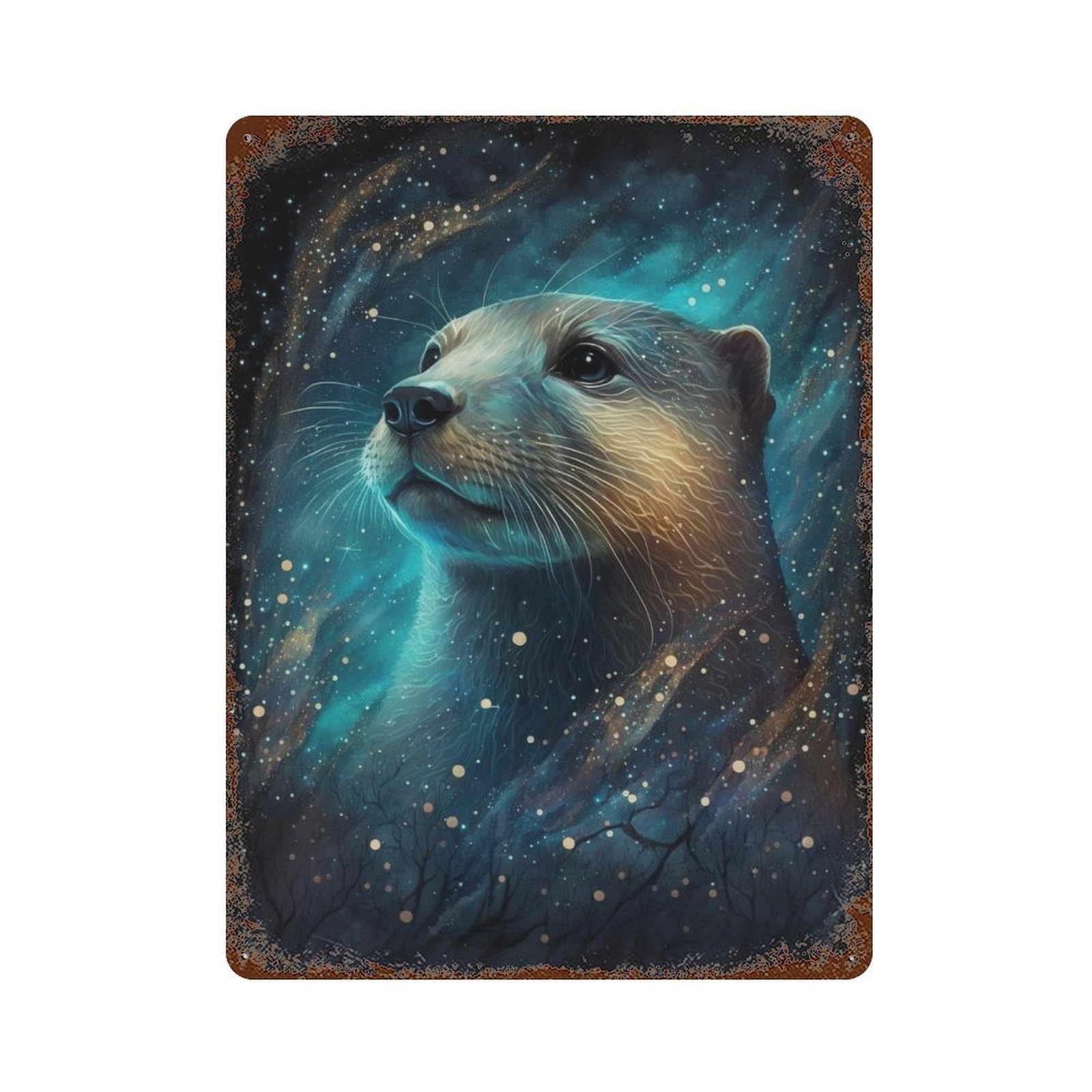 Magical Otter in Starry Night Decorative Tin Sign 15.7"x11.8", Vintage Wall Decor for Garage, Pub Or Kitchen