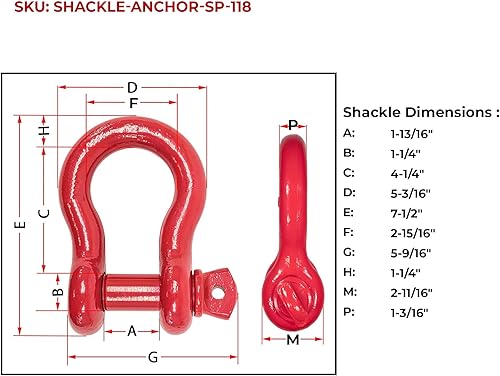 Miniatura 5 de Mytee Products Grillete de anclaje de acero al carbono forjado de 1-18 pulgadas con pasador de tornillo de aleación WLL 9.5 toneladas (19,000
