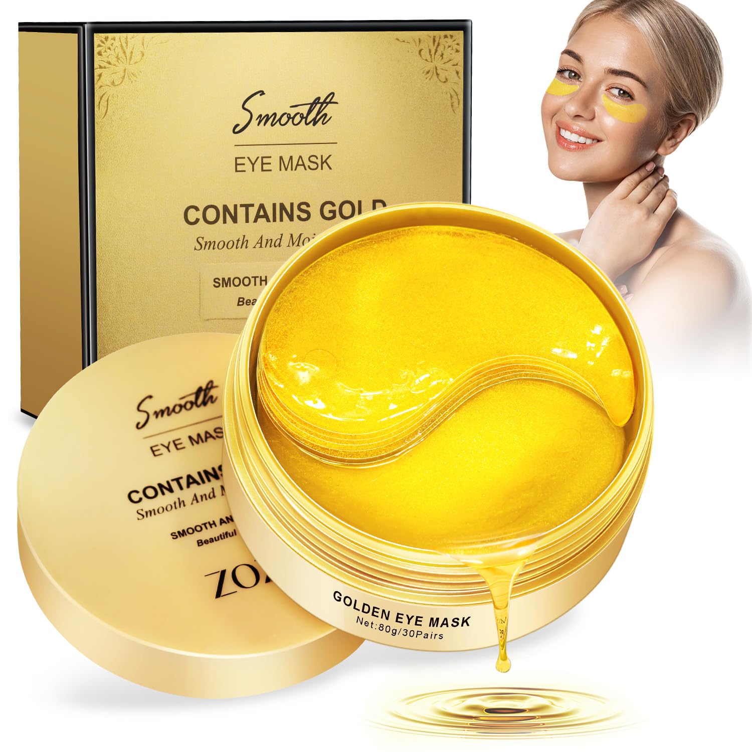 Under Eye Patches,Pads Under Eye Masks Skincare,Against Dark Circles Eye Bags Dark Circles & Puffiness Pack of 60 Eye Pads with Hyaluronic & Collagen for Under Eye Wrinkles, Remove Eye Bags (Gold)