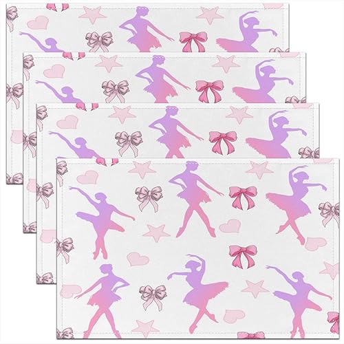 Juego de 4 manteles individuales de ballet para niñas, de 12 x 18 pulgadas, manteles individuales de bailarina femenina para mesa de comedor,