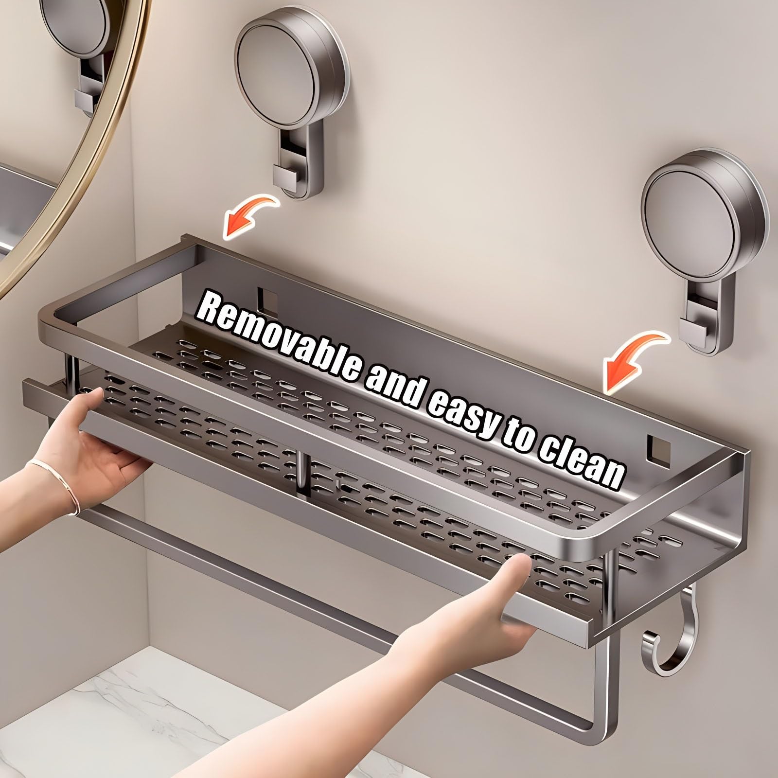 Wieszak na ręczniki bez wiercenia, 60 cm, przyssawka, półka łazienkowa z haczykami, aluminiowy uchwyt na ręczniki do kuchni i łazienki, oszczędność miejsca, łatwa instalacja