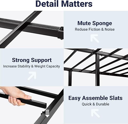 Miniatura 5 de Allewie Marco de cama Queen con cabecera de piel sintética, marco de cama de plataforma con almacenamiento debajo de la cama de 11 pulgadas, no