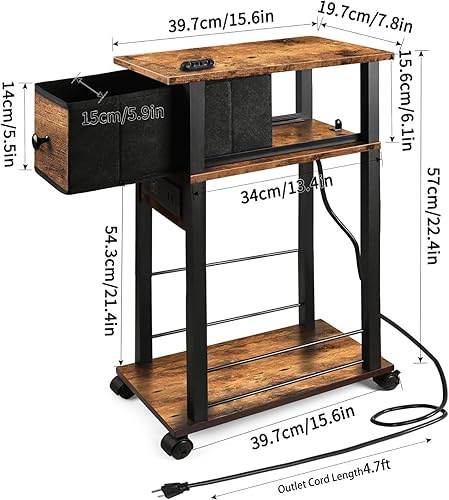 Miniatura 3 de Mesa auxiliar con estación de carga y cajón, mesa auxiliar estrecha con puertos USB y salidas para espacio pequeño, sala de estar, dormitorio y