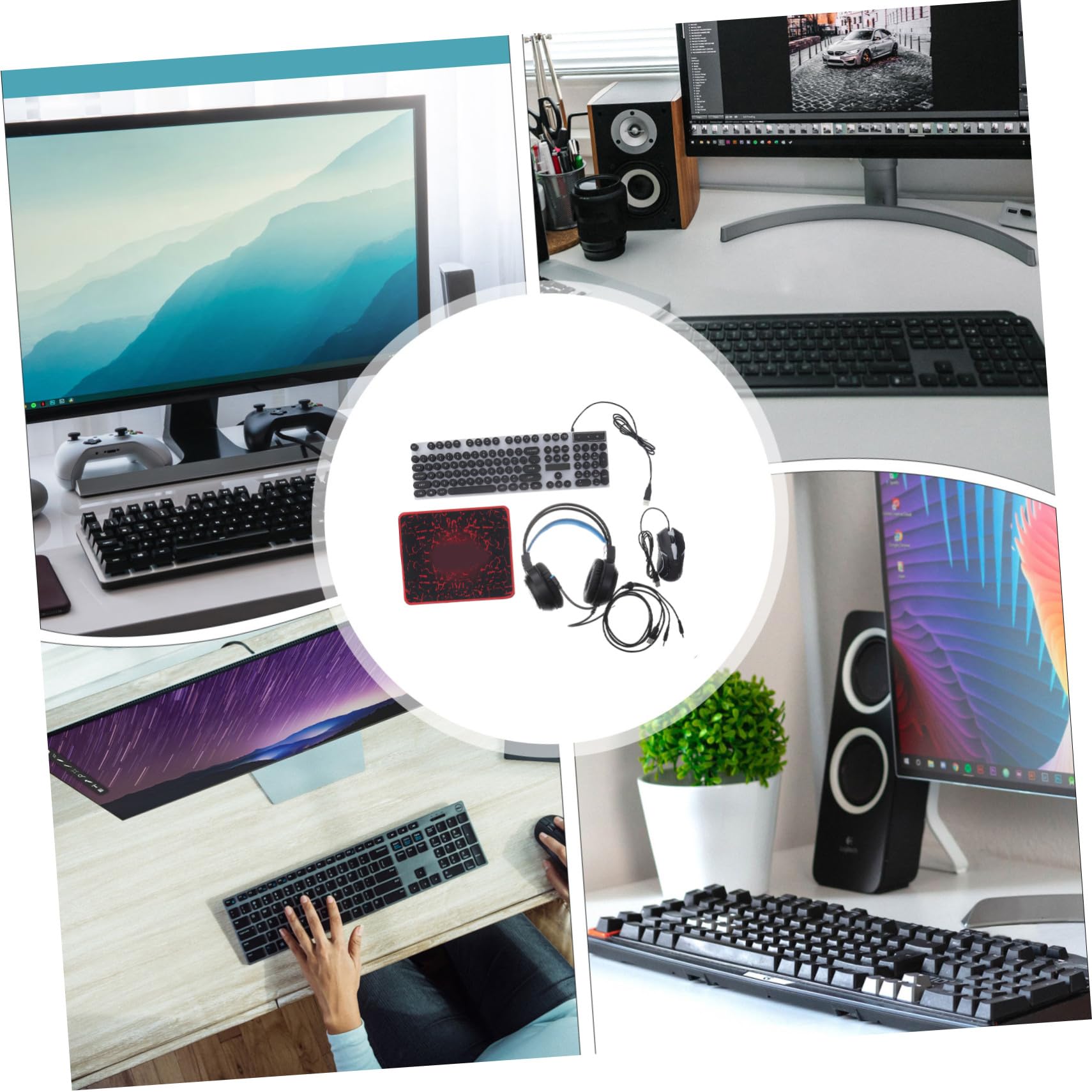 Combo de Teclado, Ratón y Auriculares para Juegos USB 2.0 | Abs Negro, 104 Teclas y 4 Botones, Conector 3.5mm y Altavoz de 50mm, 1 Set