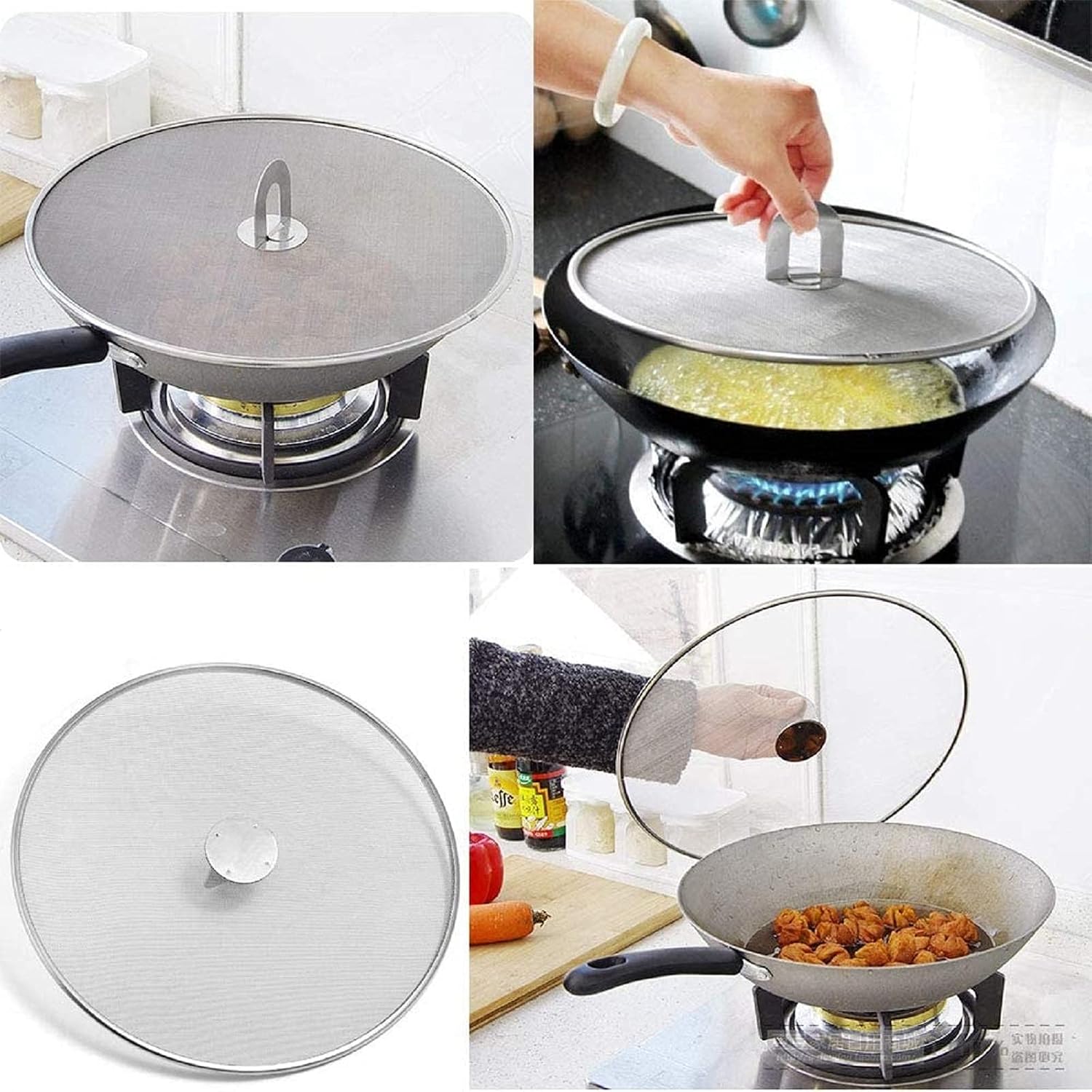 YUSHINE 3 PCS Stainless Steel Splatter Screen Oil Resist Grease Mesh Grease Guard Pot Cover Anti-Scalding Frying Pan Lid for Pots Skillets, Frying Pan Oil Proofing Lids (33cm 29cm 25cm) - Image 5