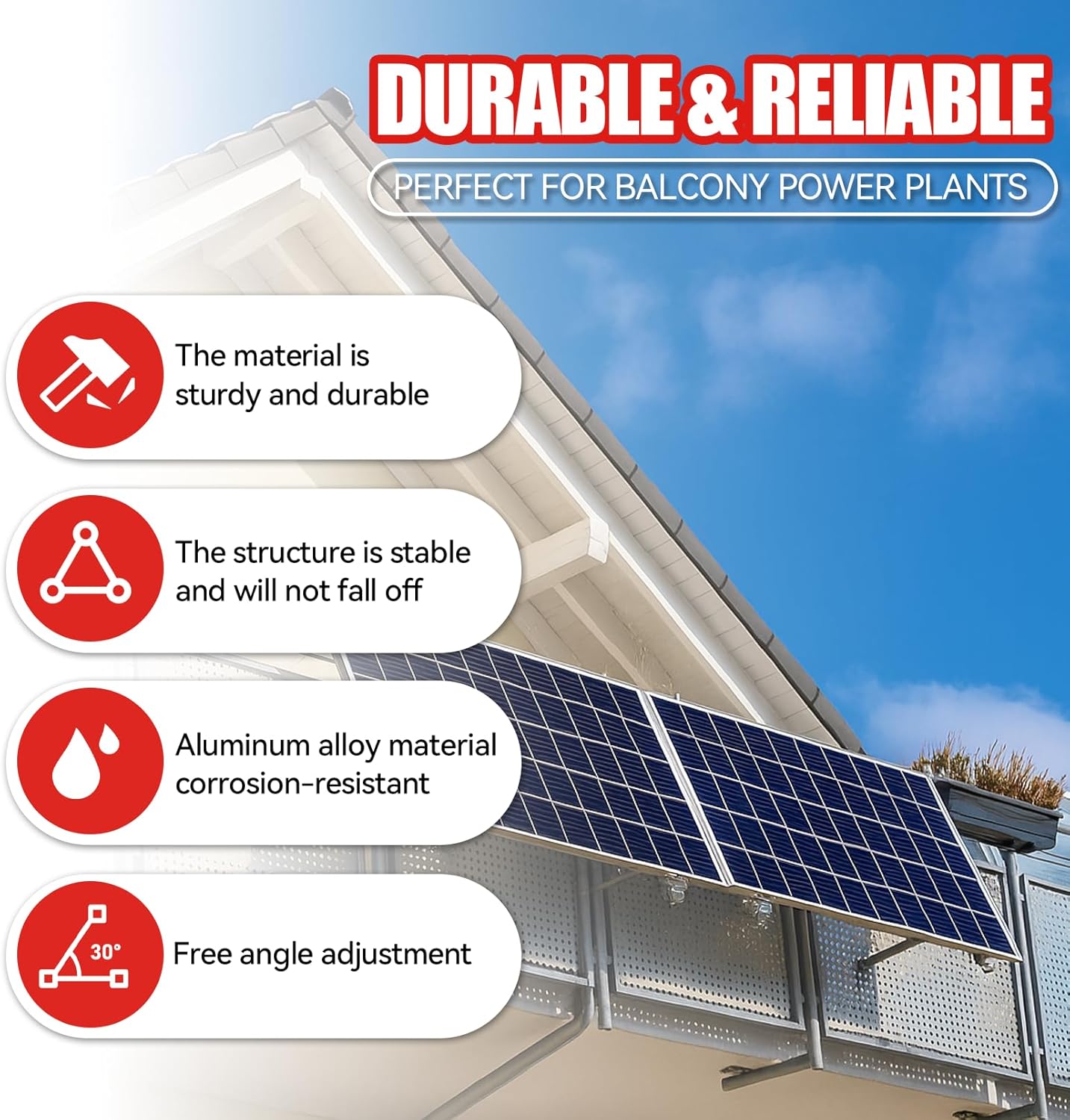 Adjustable Solar Panel Mount Brackets, 2 Sets(4 Pack) 45inch Solar Panel Mount Stand with Foldable Tilt Legs, Suitable for 2-4pcs 100-500 Watt Solar Panel for Roof, RV, Boat, and Off-Grid