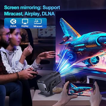 Mini Projector, Portable Projector, Auto Keystone+Wifi6, Native 1080P/Screen Adjustment/180 Degree Rotation, 5W Speaker, 150'' Display Short Throw,Black