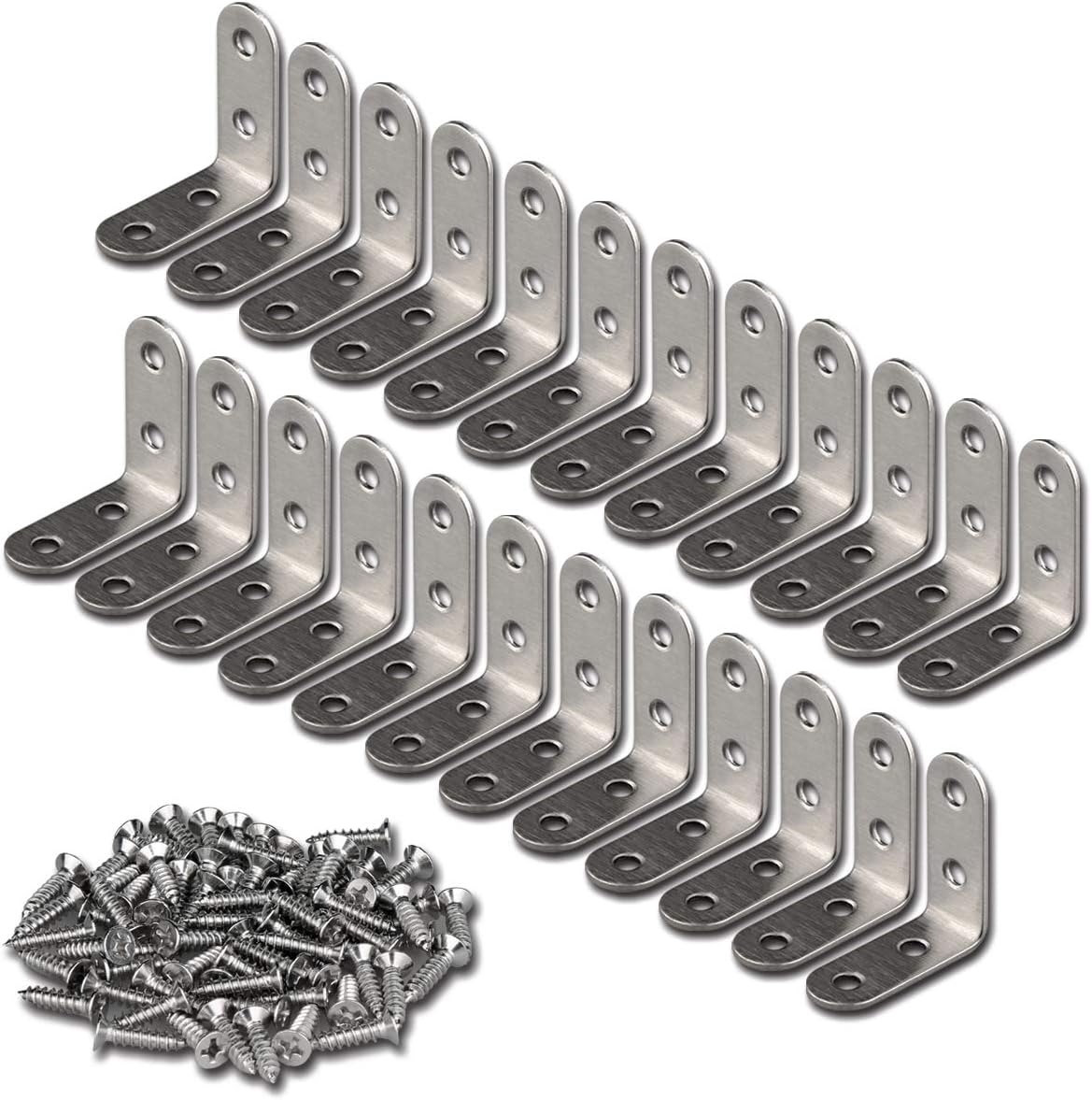 24 Pieces Stainless Steel Corner Braces (1.57 x 1.57 inch，40 x 40 mm) Joint Right Angle Bracket Fastener L Shaped Corner Fastener Joints Support Bracket, 96 Pieces Screws Included