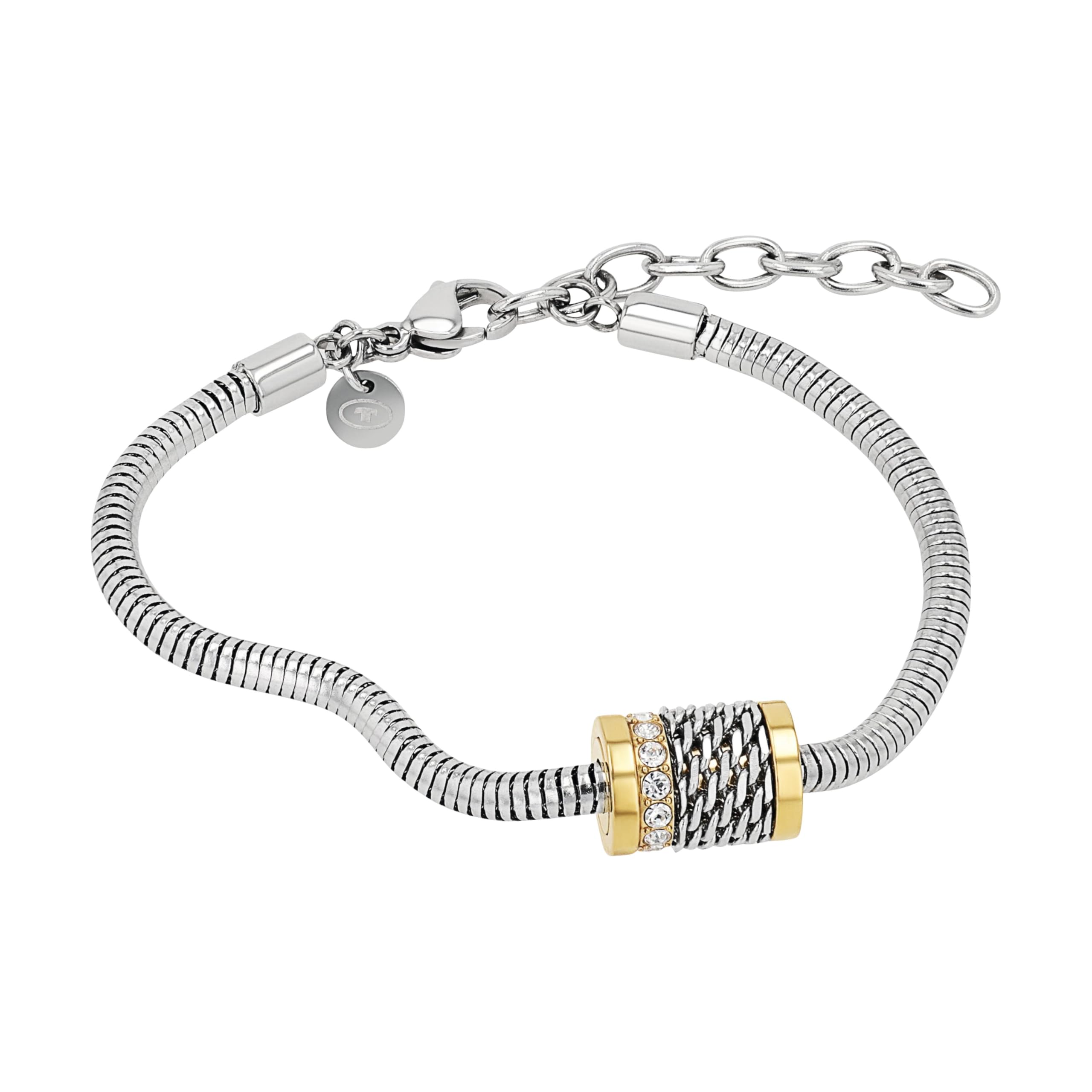 TOM TAILOR - Bracciale da Donna in Acciaio inox - Placcato Oro/Dorato - con Zircone - Ciondolo a Perlina Botte - TT-B0086