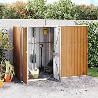 LLEZKBR Cobertizo para herramientas de jardín, color marrón, 225 x 89 x 161 cm, acero galvanizado