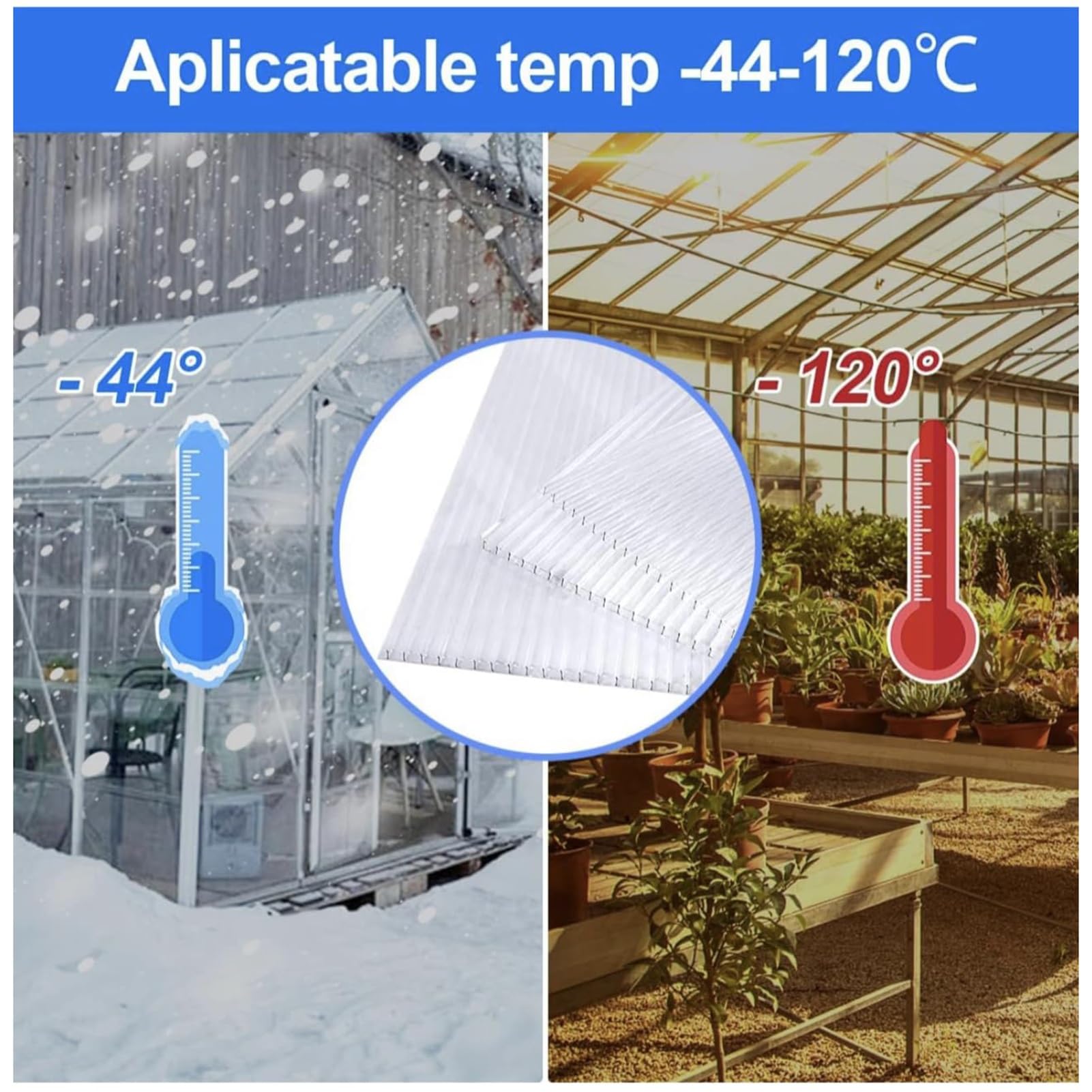 Generisch 24-teiliges Set doppelwandiger Polycarbonat-Gewächshauspaneele, leichte und bruchsichere Dachkonstruktion für wetterfeste Gärten im Freien (Braun, 100 x 50 cm, 10 mm)