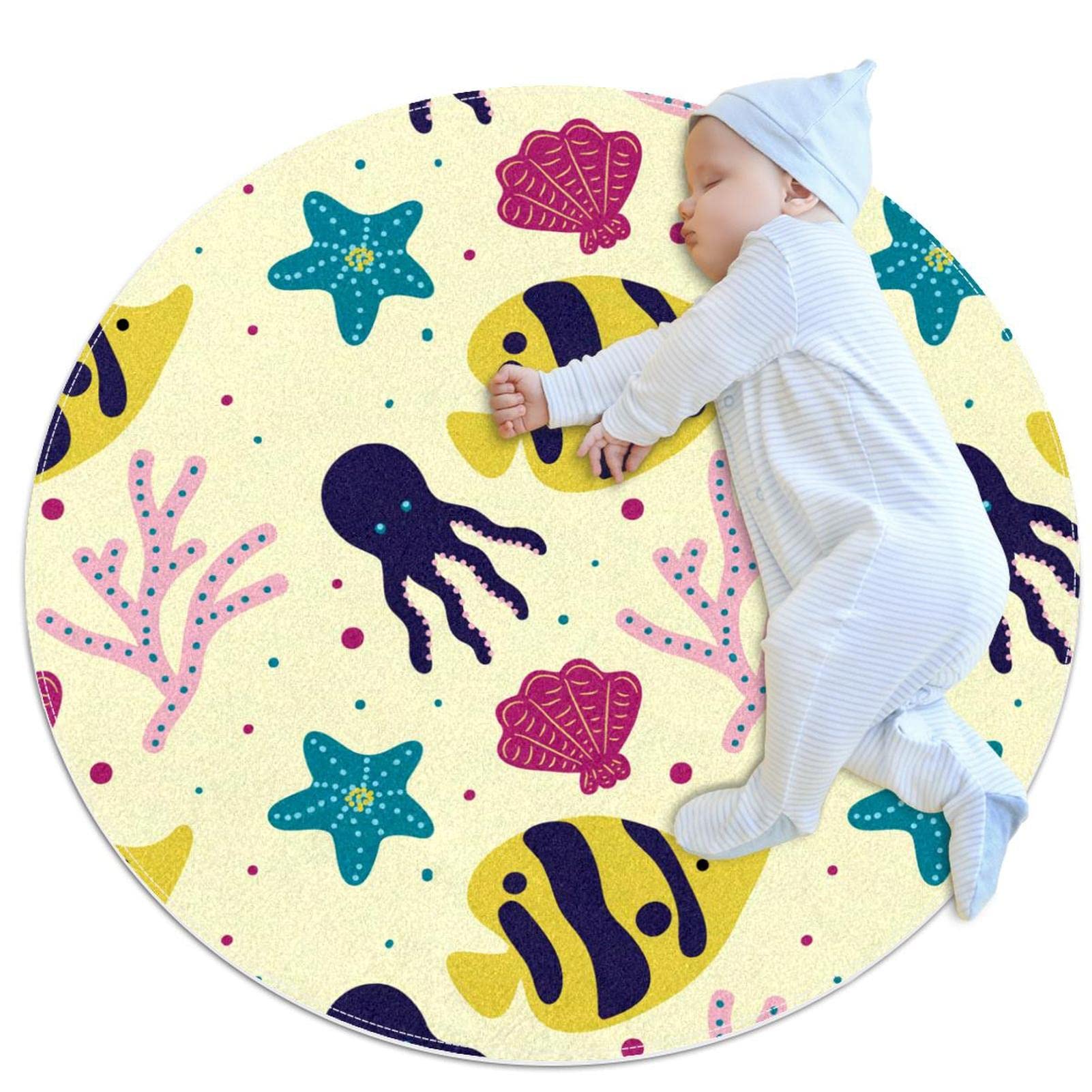 Tapis de sol circulaire poisson corail aux finitions modernes soignées