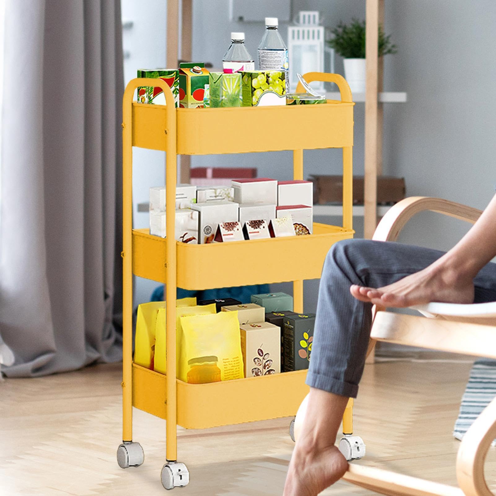 Carrello portaoggetti con ruote, 3 ripiani, | Carrello da cucina multifunzione per cucina, camera da letto, soggiorno, bagno