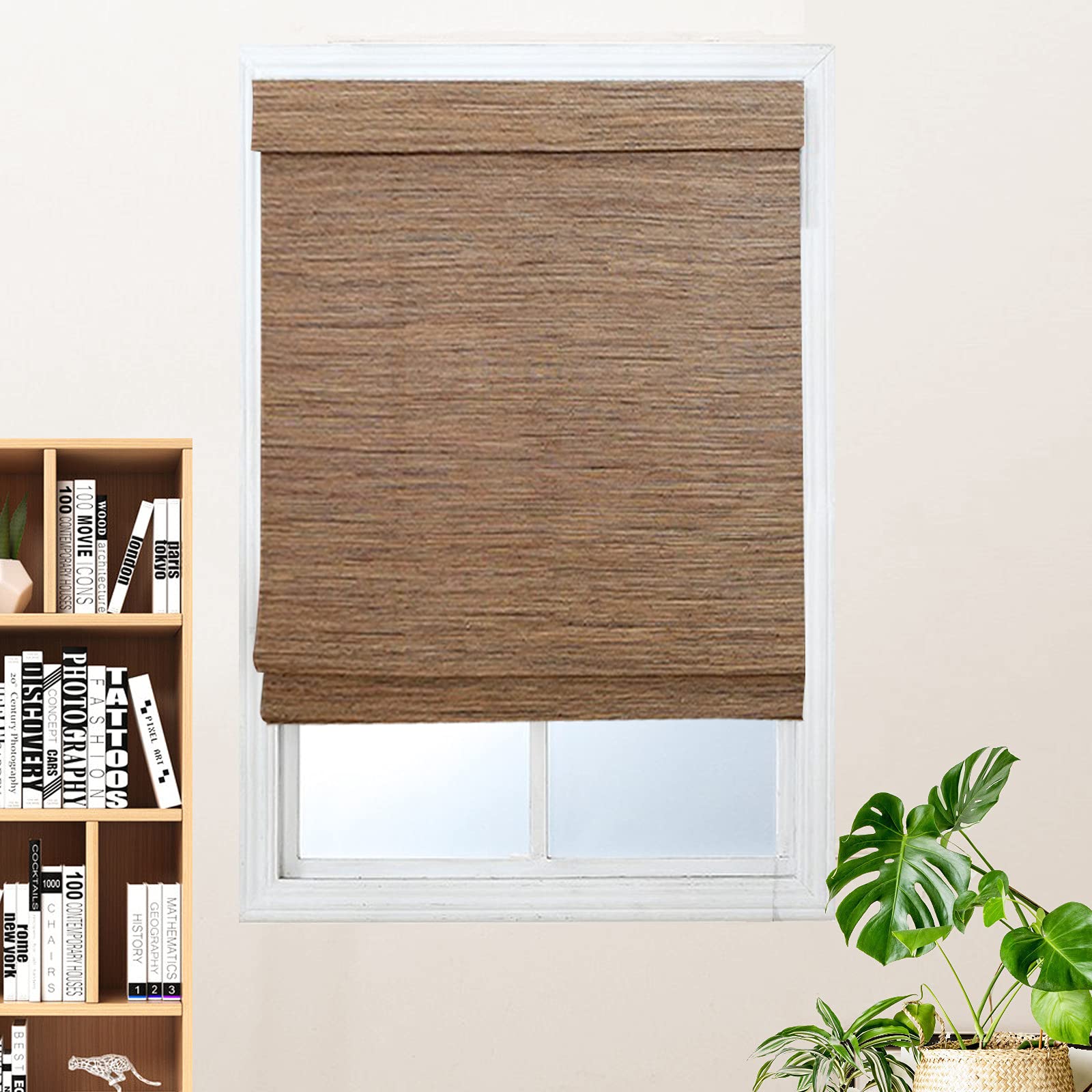 Bamboo Roll Up Outdoor Blinds, Roman Roller Shades Thermal Insulated Bamboo Blind Privacy Protection, Light Filtering Window Shades, Woven Patio Curtains Easy Installation, Cordless (Size : W33xH96 I
