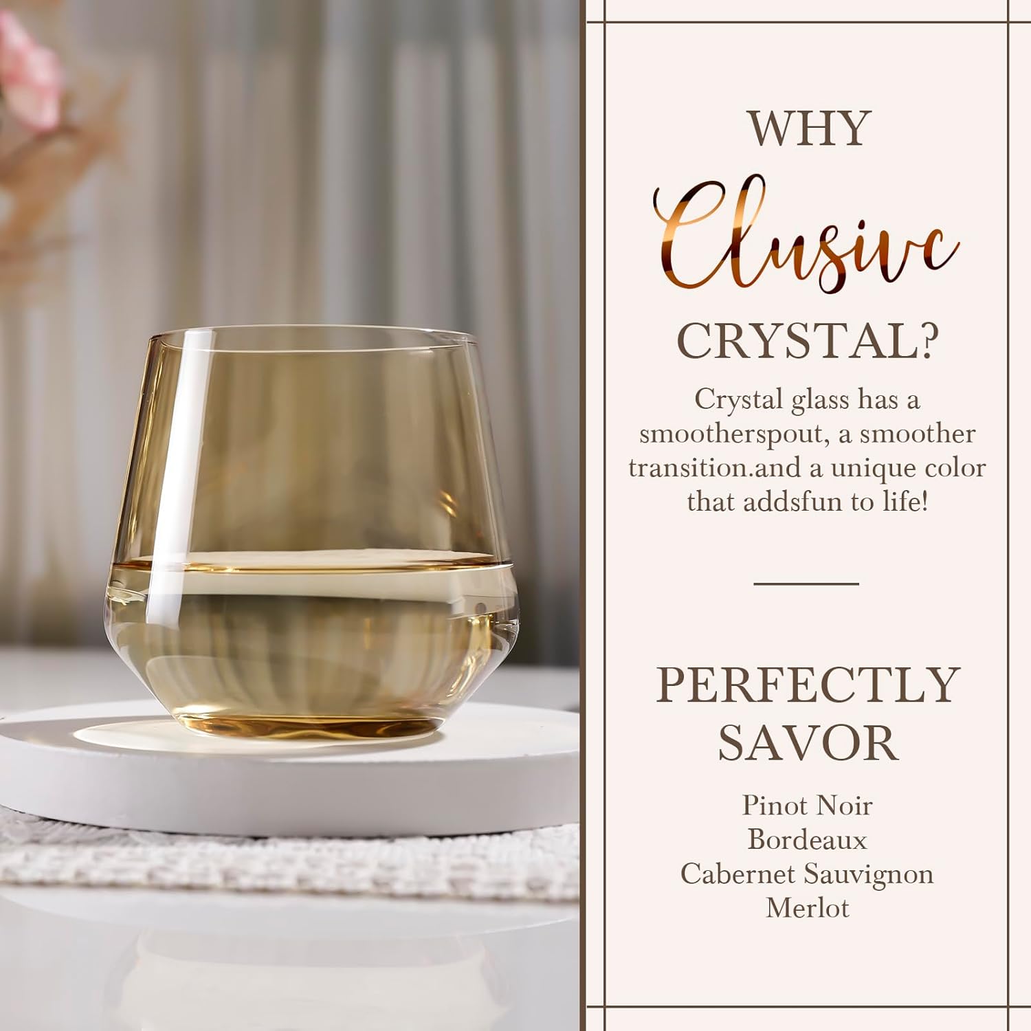 Amber Stemless Wine Glasses Set of 6-14oz Classic Design for Drinking, Amber Stemless Glassware for Beverages and Wine - Set for Parties Home and Bar Use New Year Gifts - Image 3