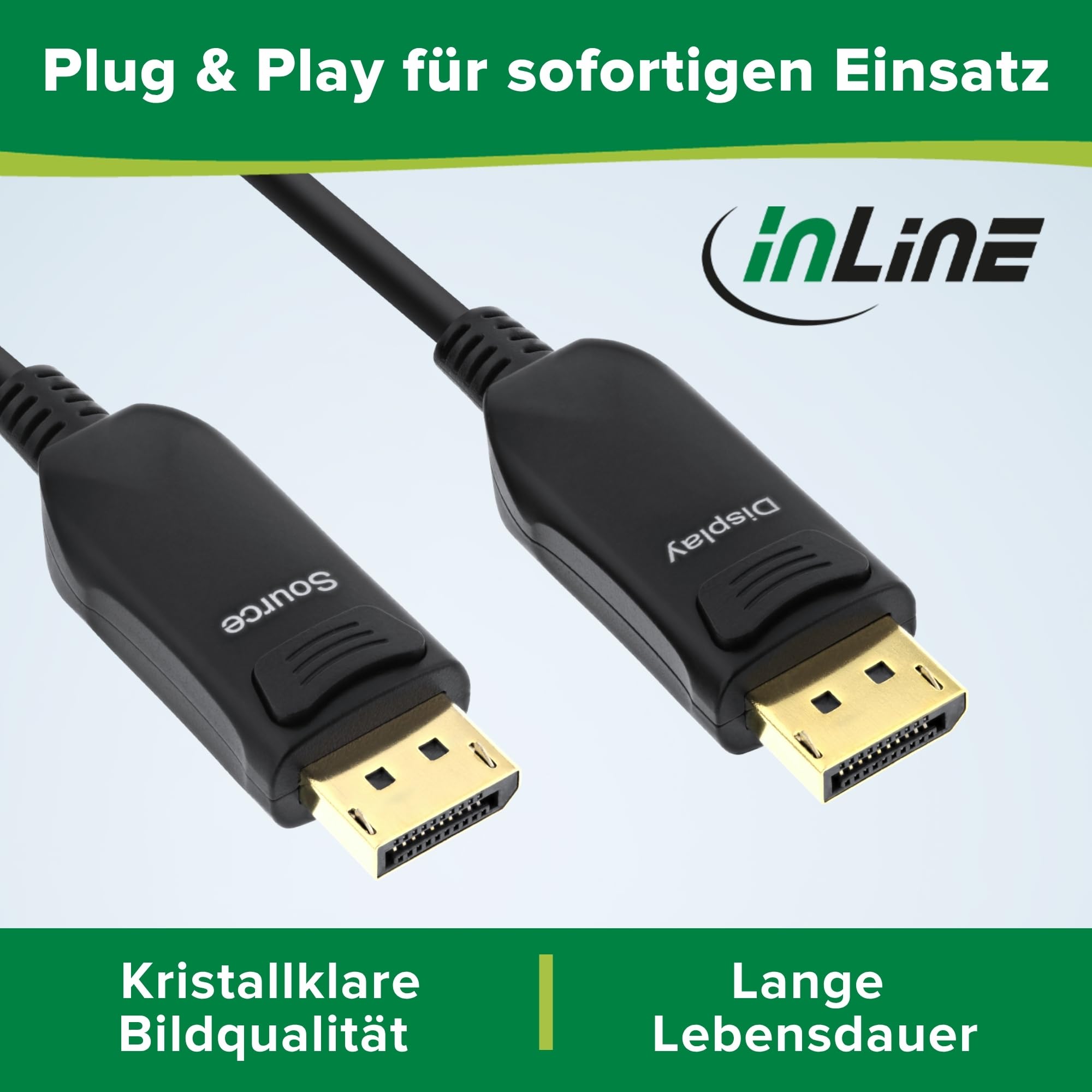 InLine Cavo DisplayPort 2.1 AOC, attivo, UHBR 13.5, 10K/8K/4K, trasmissione senza perdite, con connettori metallici, 10 m, nero, 17210 A