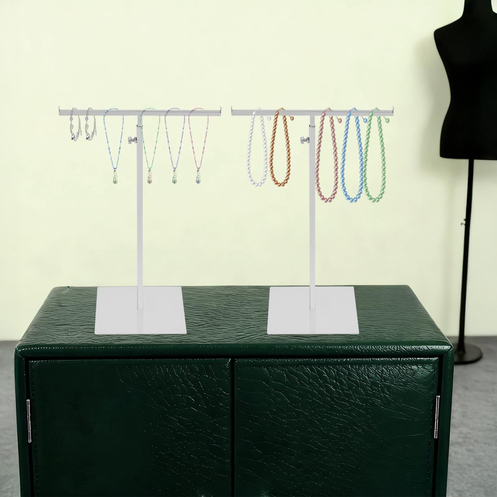 GeldböRse Display StäNder T-FöRmiger Expositor de Bolsos Ajustable de Metal Acero Inoxidable, Multifuncional para Bolsos de Hombro y Accesorios (Plata)
