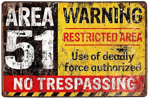 hohappyme Letrero de metal con diseño de área 51 No Trespassing Militar Vintage, letrero de aluminio de 12 x 8 pulgadas