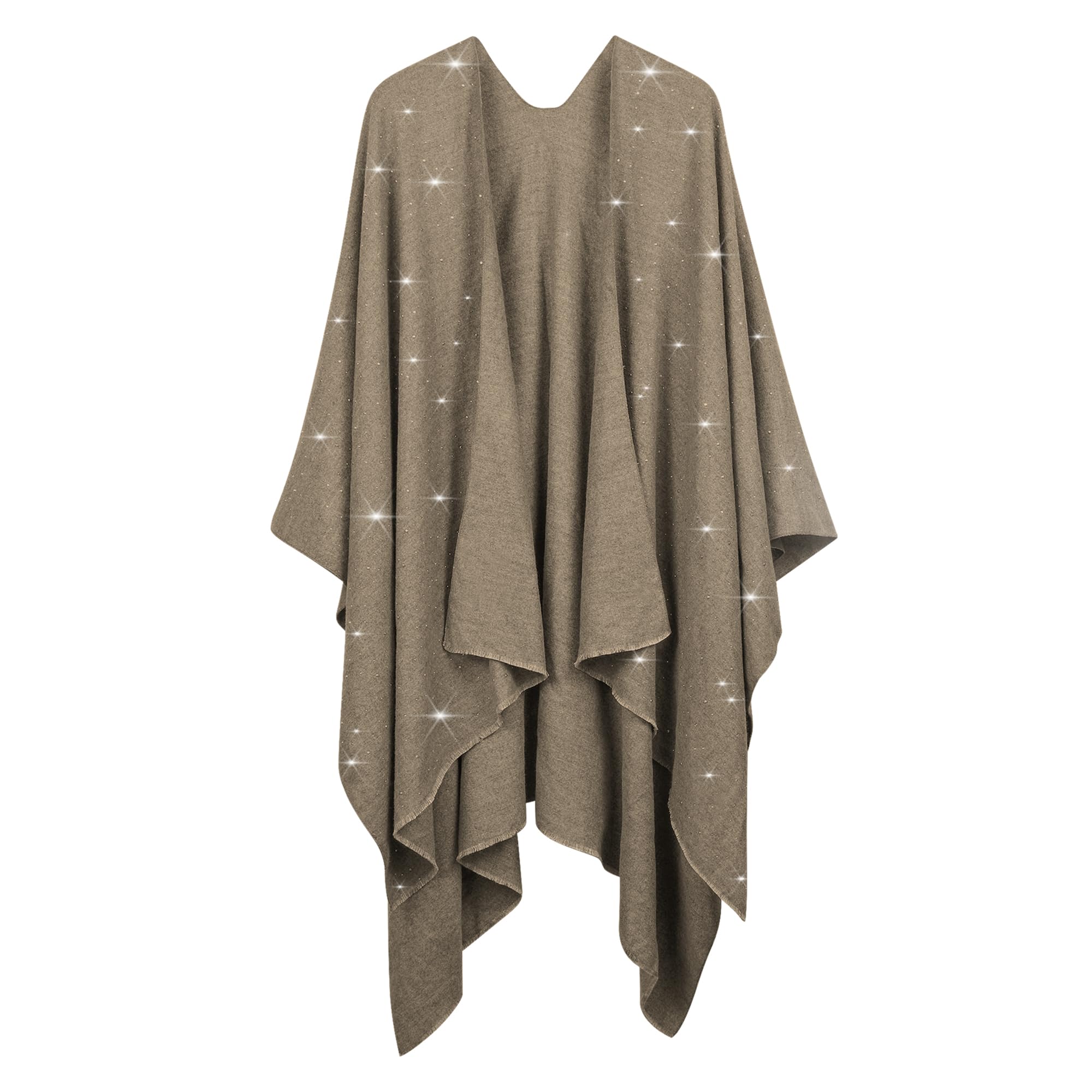 Womens Rhinestones Open Front Poncho Shawl Wrap Cape Ruana Travel Blanket Cardigan