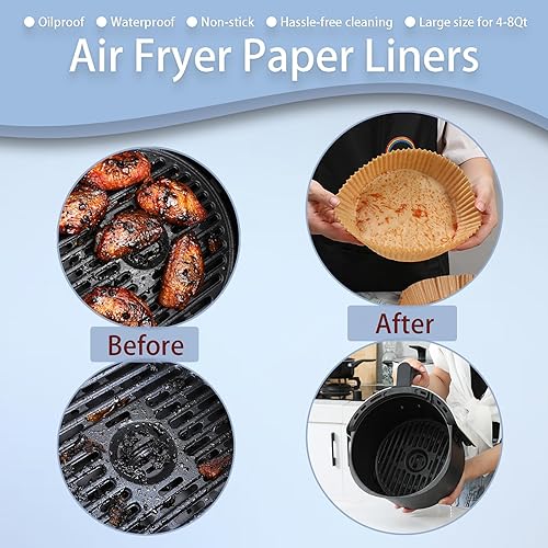 Miniatura 5 de 100 forros de papel para freidora de aire para freidora de aire de 4 a 8 cuartos de galón de grosor, antiadherente, forro de papel desechable, cesta