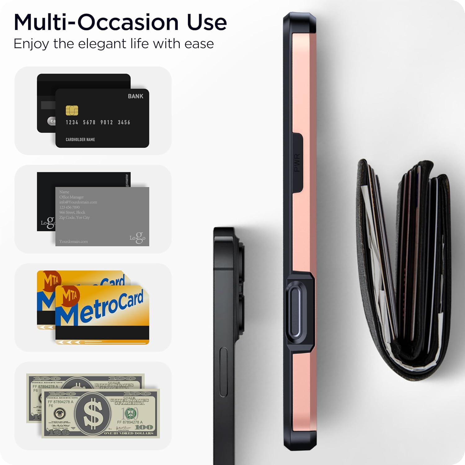 harusaki 𝟐𝟎𝟐𝟓 𝗡𝗘𝗪 iPhone Air Wallet Case with Hidden Card Slot - Wireless Charging Compatible iPhone 17 Air Case with Card Holder for Women and Men (Pink Gold) - Image 7