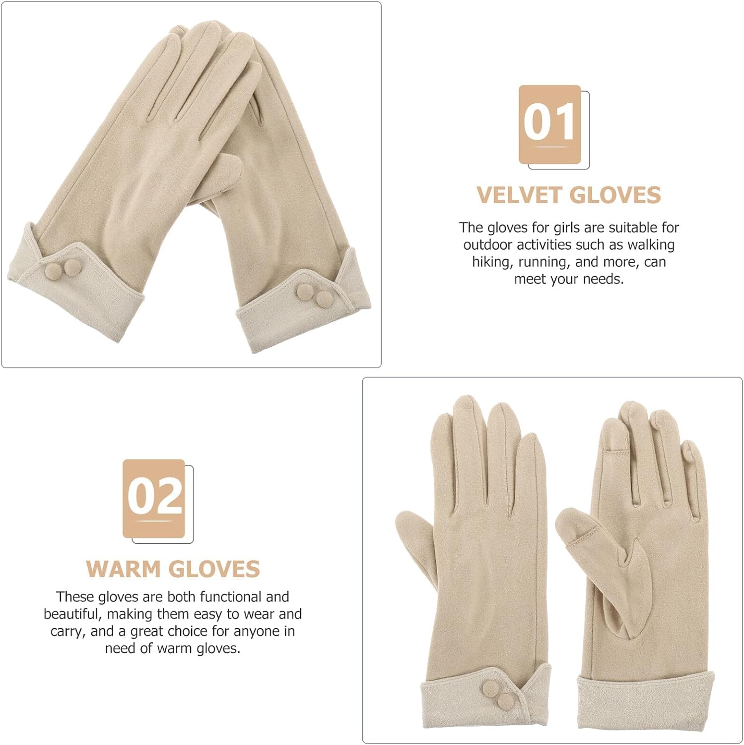 Baluue Warm Touchscreen Gloves for Women, Thick Fleece-lined Windproof Fabric Mittens, Sensitive Touch Gloves for Outdoor Hiking and Cold Weather, Teen Winter Accessories