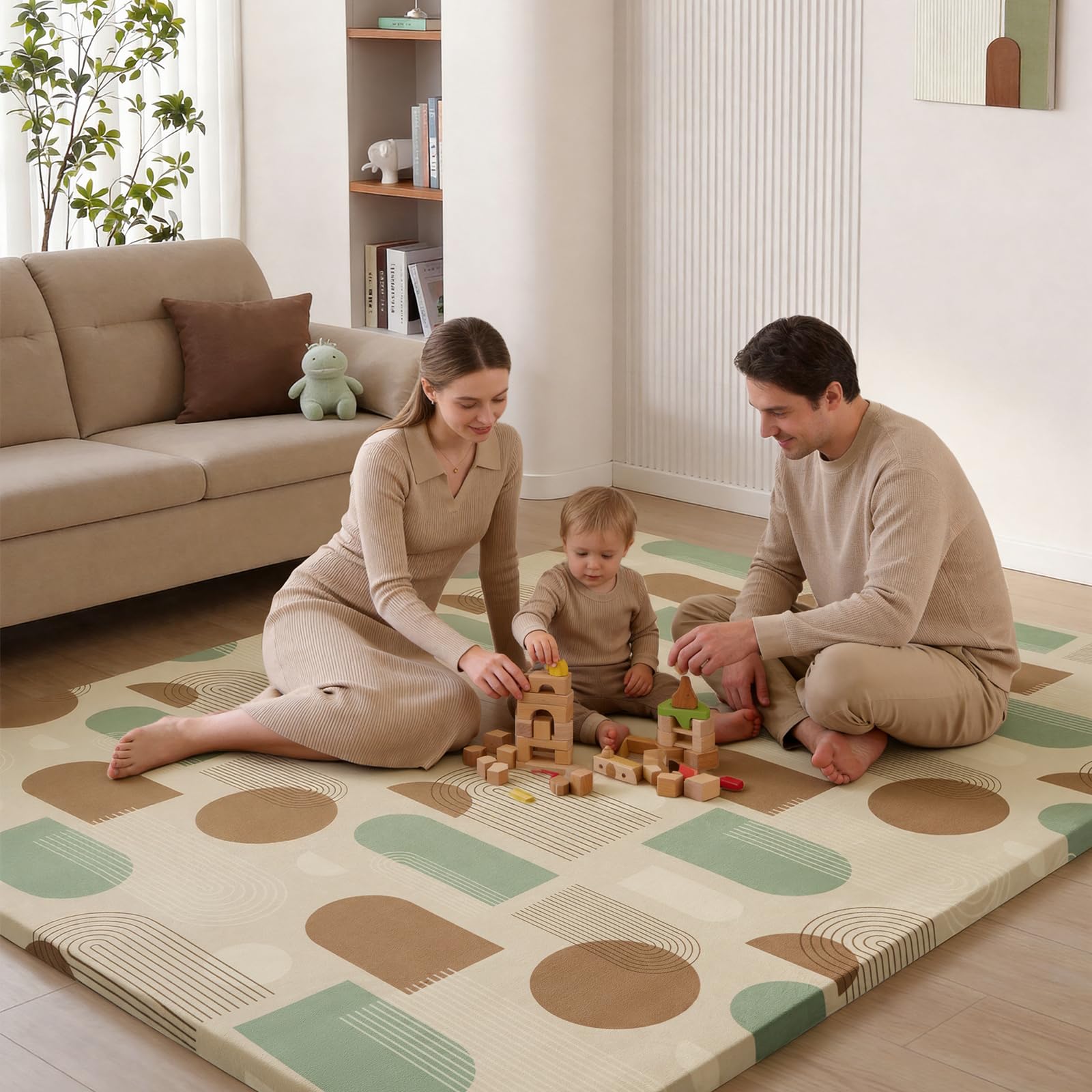 Blissful Diary 1.3" Thick Baby Play Mat, 71x59 Playpen Mat with Removable & Washable Cover, Ultra Soft Crawling Rug for Floor, Foam Cushion & Non-Slip Backing for Kids, Toddlers, Earth Tone Rainbow Earth Tone Rainbow 71" X 59" X 1.3''