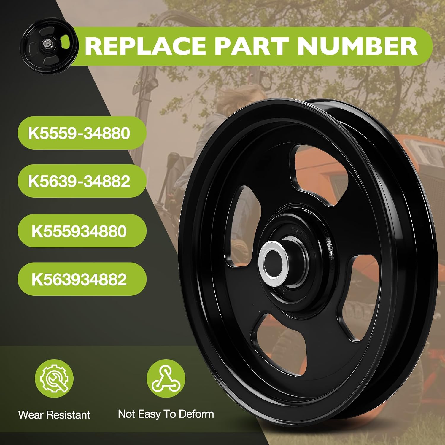 K5559-34880 Idler Flat Pulley Compatible with Kubota RCK42P-122Z RCK48P-400Z RCK54P-127Z RCK60P-400Z Z121SKH-48 Z125E, Lawn Mower Pulley Replaces for K5639-34882