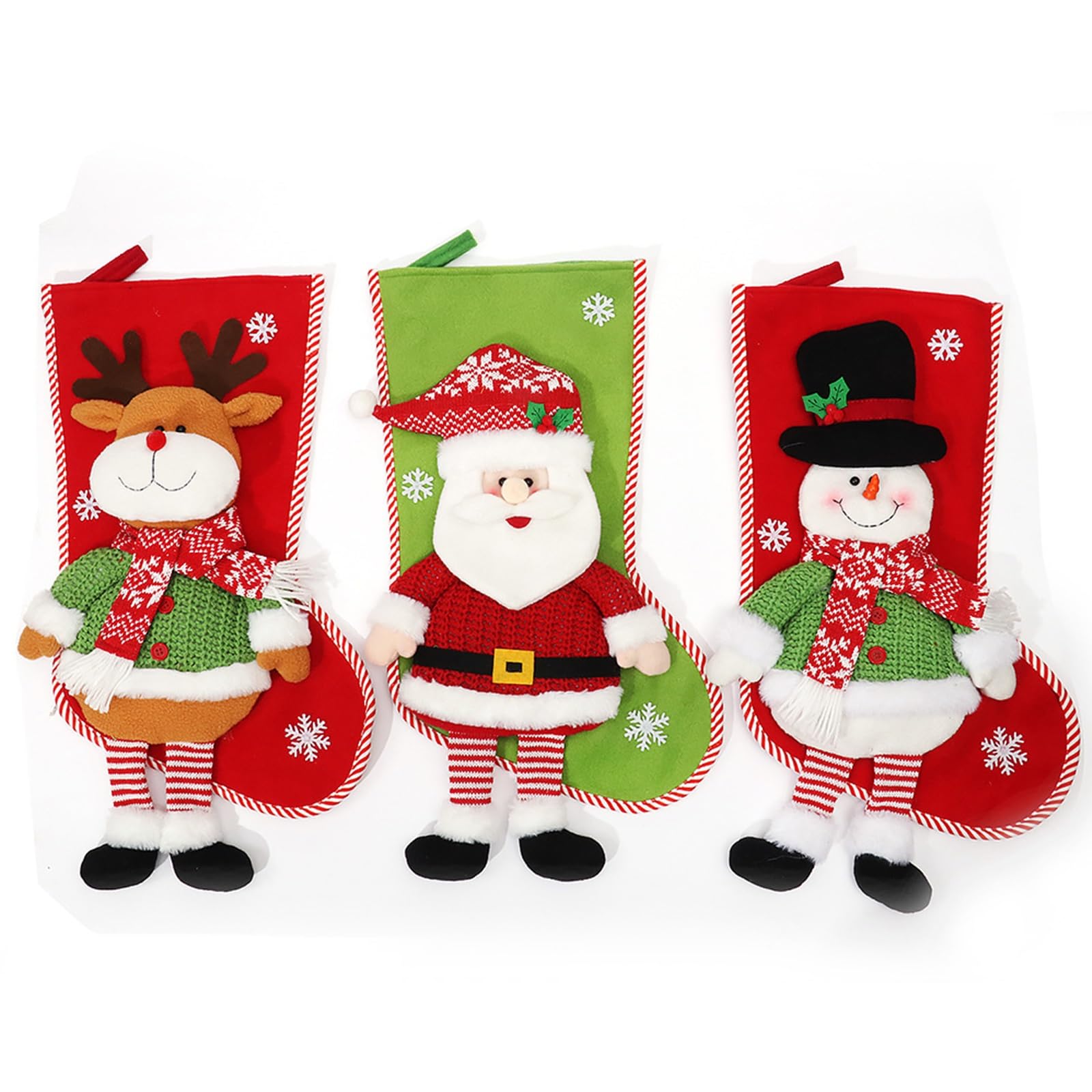 Weihnachtsstrümpfe-Set mit 3 Stück, Nikolausstiefel zum Befüllen, Weihnachtliche Süßigkeitentüte, personalisierte große Weihnachtssocken für Weihnachten Geschenke Weihnachtsbaum Kamin Deko