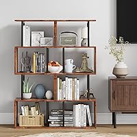Vista 2 de Furologee 5 Tier Bookshelf, S Shaped Geometric Bookcase, Narrow Freestanding Display Shelves, Modern Wood Decorative Storage Rack for Bedroom