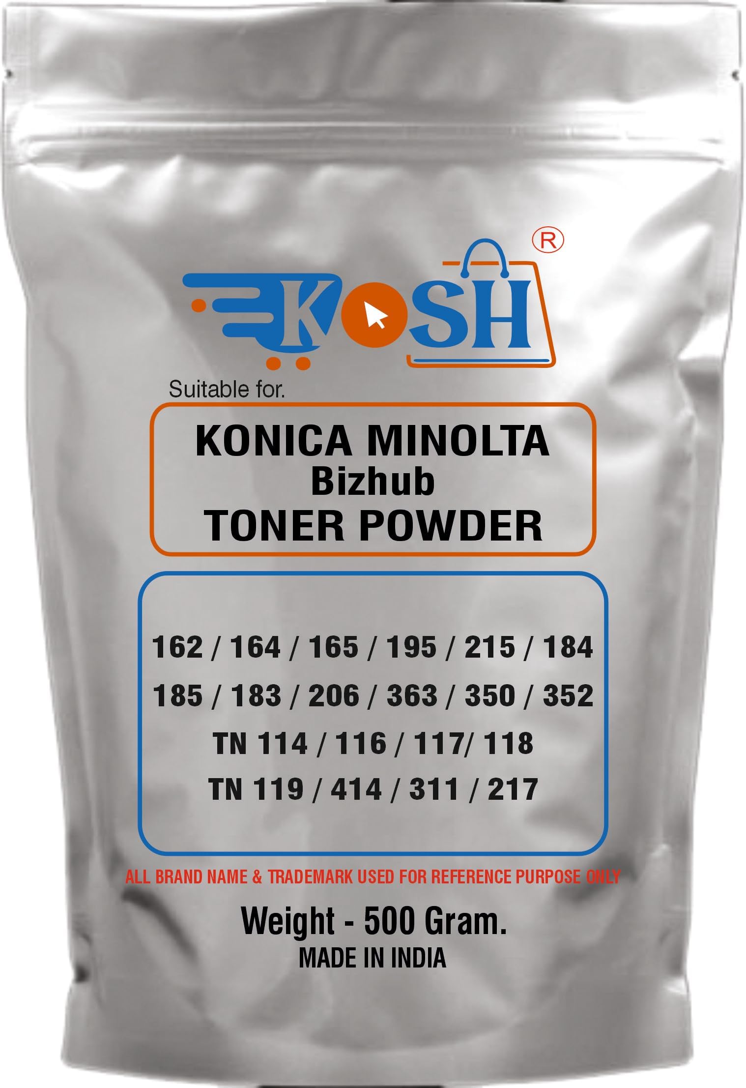 KOSH Ultra Dark Black Toner Powder Compatible for KONICA MINOLTA 162, 164, 165, 195, 206, 363, 350, 352, 226, 266, 306, TN114, TN116, TN117,TN311, TN217, TN222, TN211