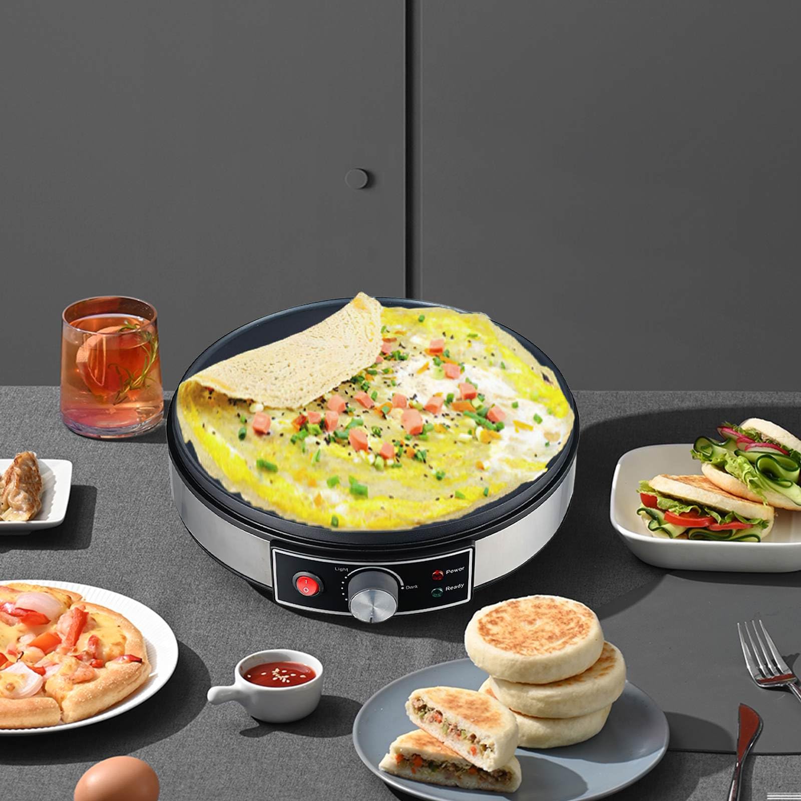 CrêPiere éLectrique, Machine Mini CrêPes, CrêPièRe DiamèTre 30cm, RéGulateur De TempéRature - Indicateur Led Pour Restaurants, Kiosques à Tapas, CaféTéRias Et DéPanneurs