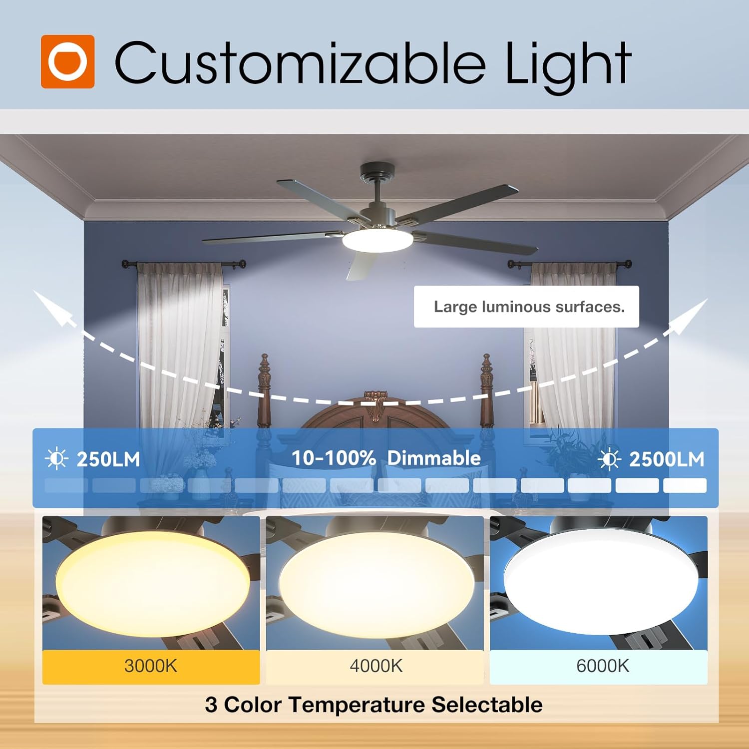 addlon Ceiling Fans with Lights, 60 inch Black Ceiling fan with Light and Remote Control, Reversible, 3CCT, Dimmable, Noiseless, Ceiling Fan for Bedroom, Farmhouse, living room, Indoor/Outdoor Use