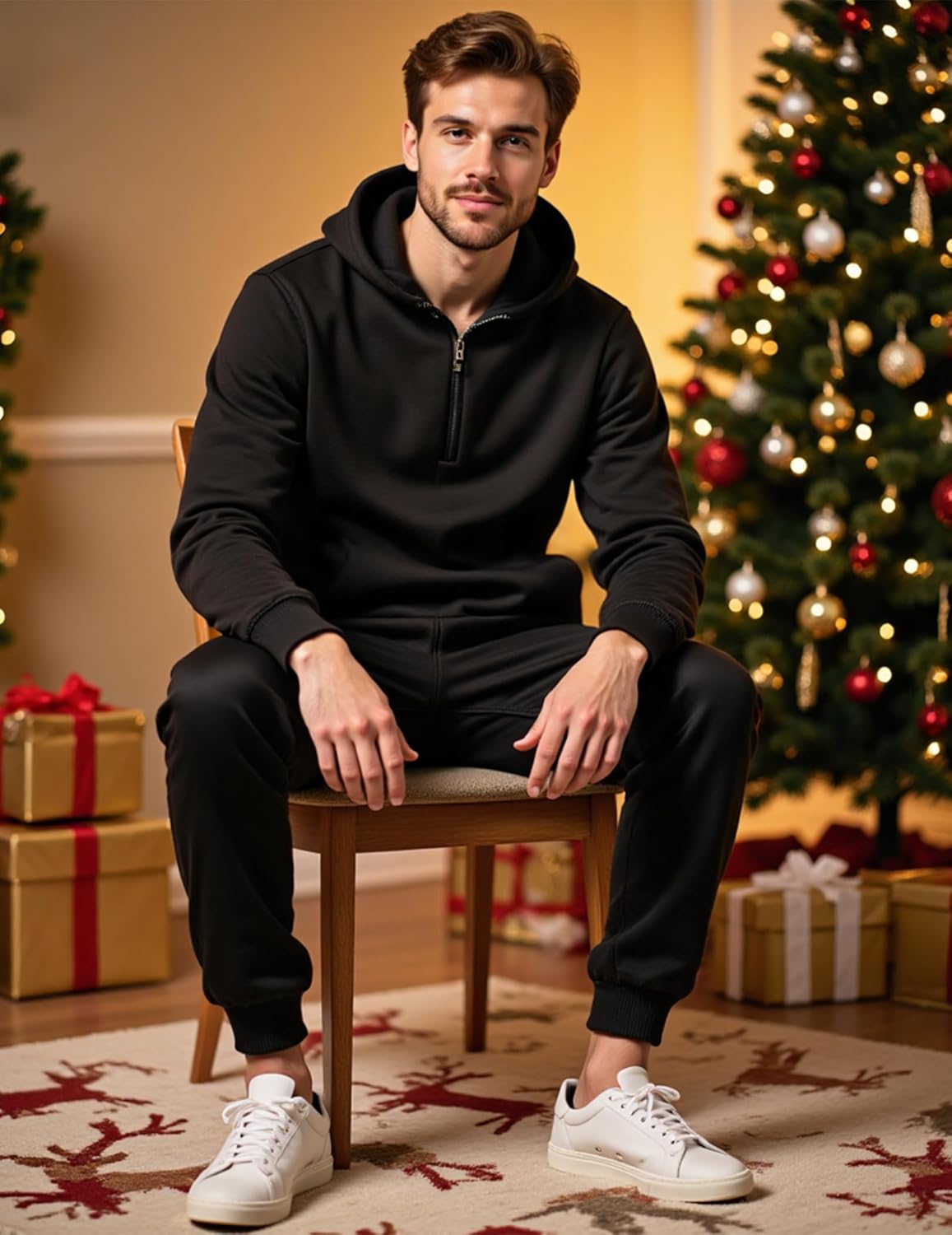 sweat suit for Men's hoodies Quarter Zip 2 Piece Set Long Sleeve Casual Tracksuits Sweatsuit - Image 2