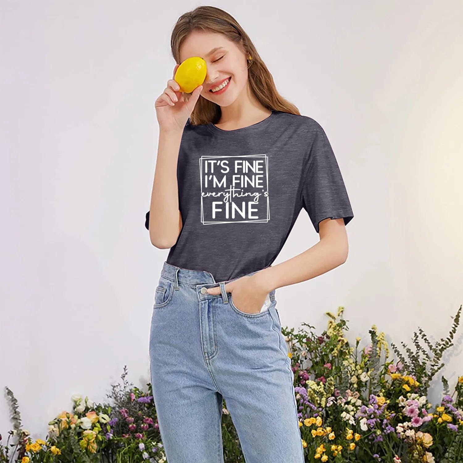 Women Summer I'm Fine Everything is Fine Inspirational Print Pattern Short-Sleeved Casual Shirt - Image 2