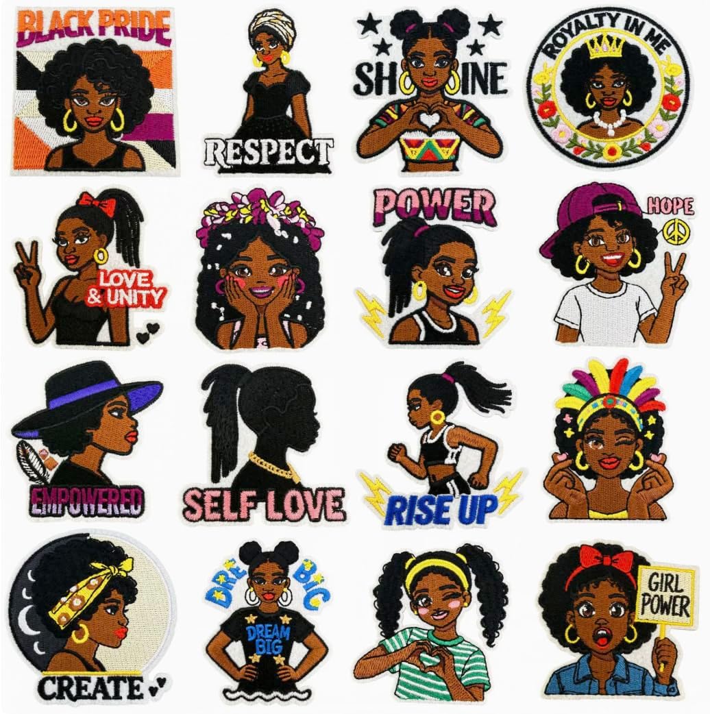 16PCS Afrocentric Patches, Cultural Expression Embroidered Appliques for Clothes, Jackets, Hats & Bags, Iron-On or Sew-On Set