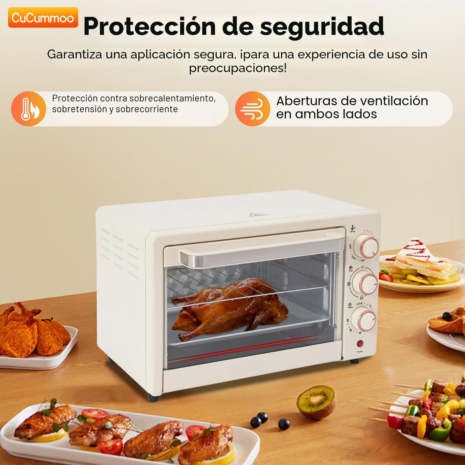 Minihorno pequeño 22 L, sartén y parrilla, 1000 W, temporizador 60 min, horno pizza, 120-250 °C, eléctrico para familias, fiestas, barbacoas, snackbars, postres