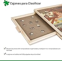 Vista 2 de ALL4JIG Tablero de rompecabezas giratorio de 1500 piezas con cajones y cubierta, mesa de rompecabezas de madera portátil de 25 x 34 pulgadas