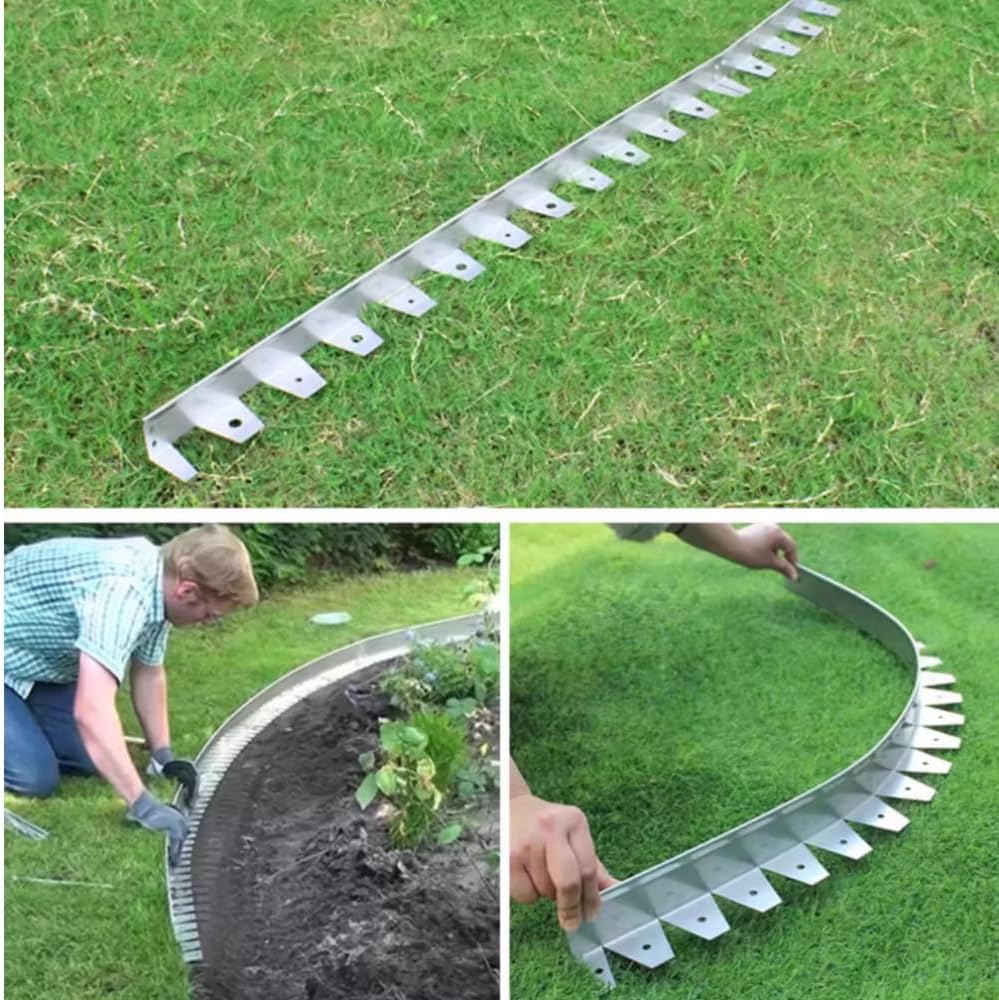 33 Ft Stainless Steel Metal Lawn Edging Border 10 Pcs, Flexible No Dig Garden Landscape Edging with Stakes, Silver, Garden Edging Border for Lawn, Flower Garden, Yard, Lawn Edging