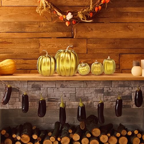 Vista 172 de Winlyn 7 calabazas artificiales verdes surtidas, calabazas de cosecha de color verde oscuro, calabazas decorativas de espuma para granja, otoño