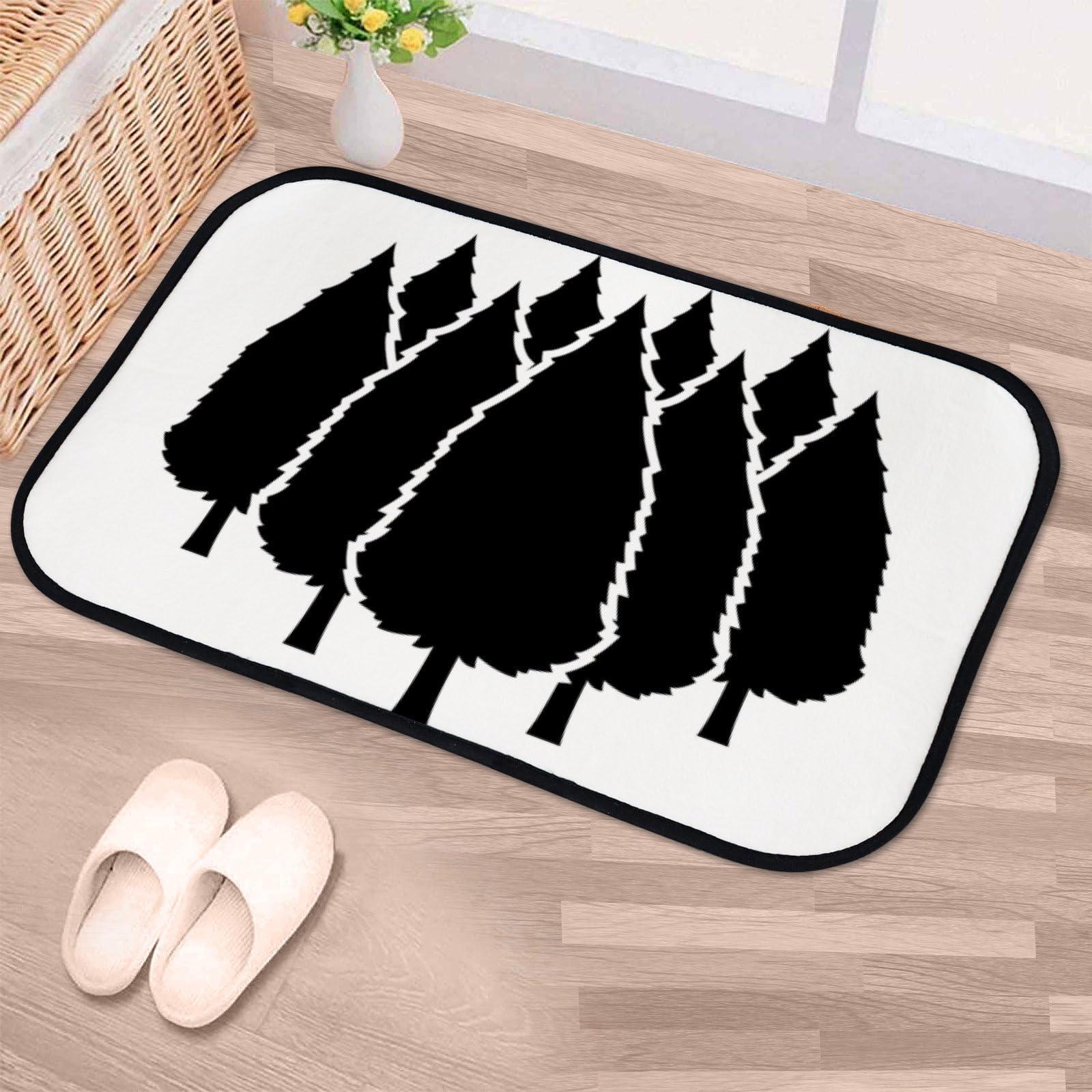Nuansexi Bathroom Rugs Forest Trees Symbol Christmas Floor Mats Non Slip Bathmat Doormat Tub Mat Coral Velvet Absorbent Entrance Carpet Mats Machine Washable Bedroom Decor