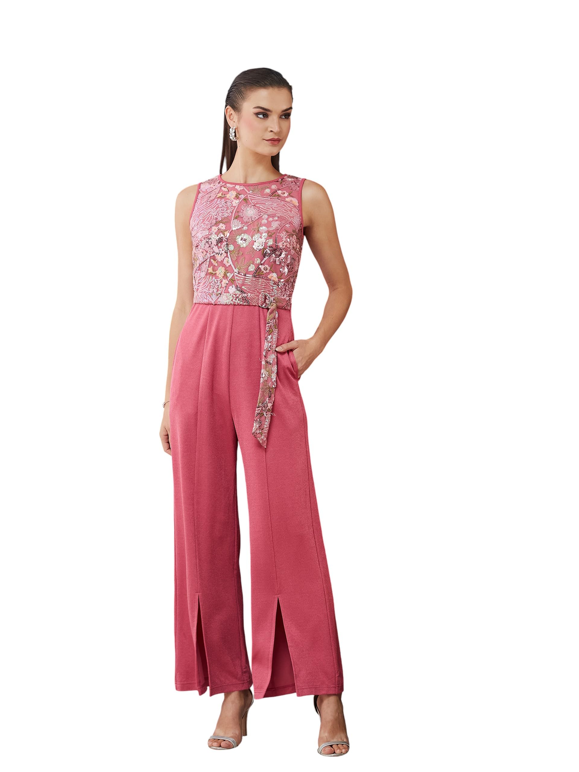 miss chase Women's Round Neck Sleeveless Embroidered Straight Leg Regular-Length Jumpsuit-picture-20